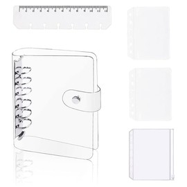 YFFSFDC Personal Organizer, A7, PVC, Binder, Mini 6-Hole Notebook, Pocket Size, PVC Clear Material, Soft, Button Included, 3 A7 Clear Pockets, Includes Ruler, Notebook
