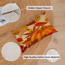 Fall Pillow Covers 12x20 Set of 4 Thanksgiving Autumn Decorative Cushion Covers Orange Fall Pumpkin Leaves Outdoor Lumbar Throw Pillow Cases for Home Couch Sofa Decorations 30x50 cm