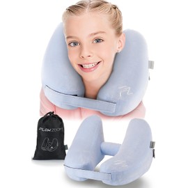 FLOWZOOM AIR Travel Pillow for Kids - Inflatable Kids Neck Pillow for Travel - Kids Travel Cushion - Skyblue