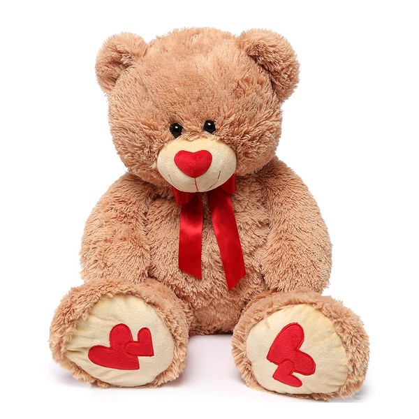 MorisMos Giant Teddy Bear Stuffed Animals Plush Toy for Girlfriend Kids (Red and Brown, 39 inches)