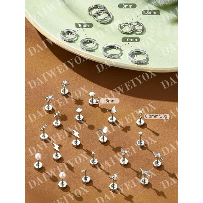Daiweiyox 14pares Aretes Mujer De Acero Inoxidable Para Piercing Oreja