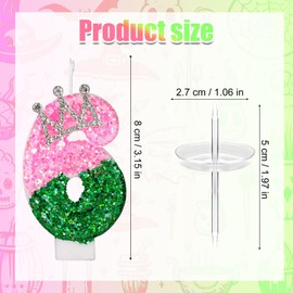 Pink and Green Birthday Candle, Pink and Green Sequin Number Candle with Rhinestone Crown Embellishment for Birthday Party Wedding Anniversary Decor(Number 6)