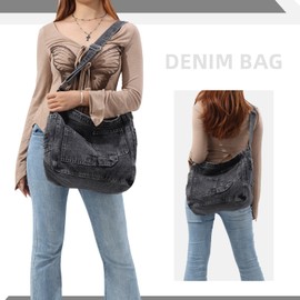 Syrads Denim Shoulder Bags Crossbody Purse Denim Tote Bag Hobo Bags Women Shoulder Crossbody Bag Handbag Purses,Black