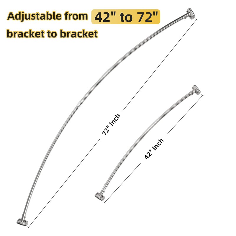 Adjustable Curved Shower Rod, 42-72 inches Extra Wide Shower Curtain