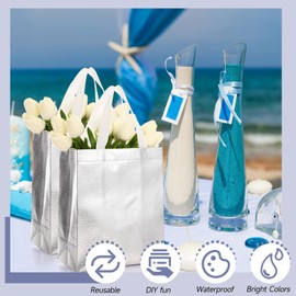 Eccliy 80 Pieces Gift Bags Set Glossy Reusable Tote with Handles Grocery Bags for Wedding, Halloween, Thanksgiving, Christmas(Medium,Silver)
