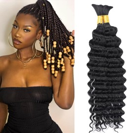 Jreitsere Human Braiding Hair Deep Wave Bulk Human Hair for Braiding No Weft 16 Inch 100% Unprocessed Human Hair Natural Black 100g Bulk Human Braiding Hair for Boho Braids (1Pack-2Bundles(50gx2),1B)