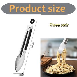 DACUAN 7" Small Kitchen Tongs Set of 3, Stainless Steel Ice Tongs Food Tongs, Mini Serving Tongs for Appetizers, Salad, Buffet