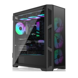 RAIJINTEK PONOS Ultra MS4 E-ATX Mid Tower PC Case, Opening Tempered Glass Side Panel, Pre-Install 4 ARGB Fans, Mesh Front Panel, Black (0R20B00226)