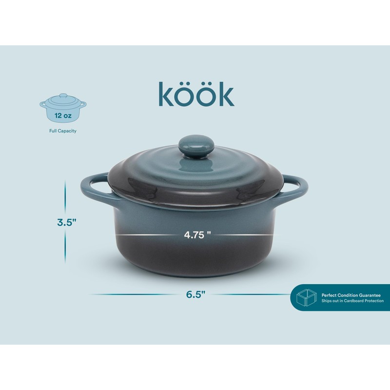 Kook Ceramic Mini Cocotte Set, Small Casserole Dishes with Lids
