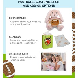 DolliBu Baby Pink Rabbit Stuffed Animal with Football Plush - Soft Huggable, Playtime Plush Toy, Cute Farm Life Gift, Plush Doll Animal Toy for Kids and Adults with Name Personalization - 8 Inches