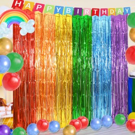Bluegogo Rainbow Foil Fringe Curtains, Rainbow Party Decorations 2 Pack Rainbow Streamers 3.3X6.6Ft Foil Fringe Backdrop Tinsel Metallic Rainbow Decorations for Birthday Wedding Unicorn Holiday