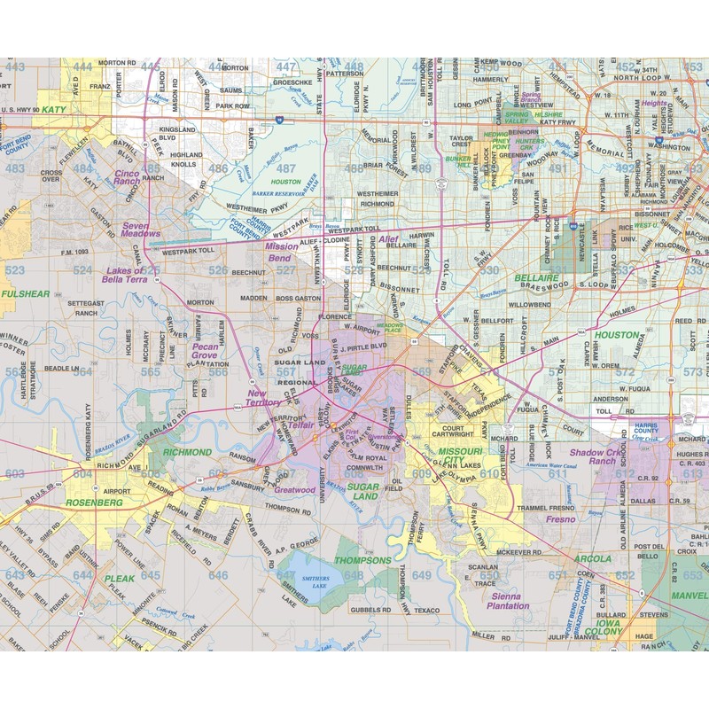 Harris County Thoroughfares 46" × 40" ZIP Codes Laminated Wall