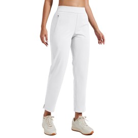 Pioneer Camp Womens Golf Pants with Zip Pockets High Waisted Stretch 7/8 Ankle Dress Work Business Casual Slacks Travel Pants White