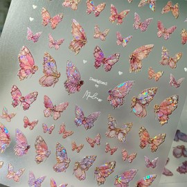 2 Sheets Butterfly Nail Art Stickers 5D Embossed Pink Butterfly Nail Decals Spring Summer Adhesive Sticker Manicure Accessories for Women Girl (1)