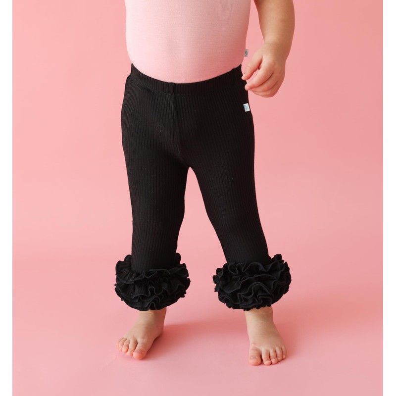 Solid Ribbed - Black - Posh Ruffled Legging - 3-6