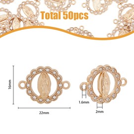 HOBBIESAY 50Pcs Charms 22x16mm Alloy Blessed Mother Talismans Necklaces Rhinestone Pendants Faith Religiou Medallions for Jewelry Making DIY Necklace