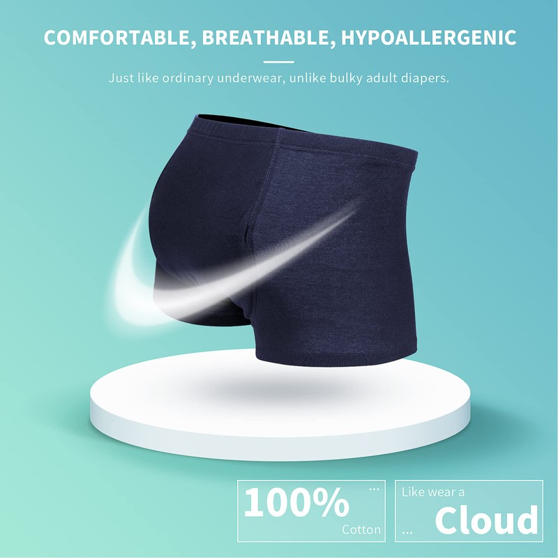 3 Pcs Men’s Incontinence Pants Incontinence Boxer Brief with Absorbent