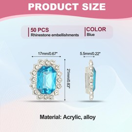 PATIKIL 50Pcs Rhinestone Embellishments, Handcraft Crystal Rhinestone Button Charms Silver Base Gems Blue Rhinestones for Crafting Clothing Jewelry Making
