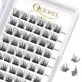 QUEWEL Lash Clusters 72 Pcs Cluster Lashes Wide Stem Eyelash Clusters C/D Curl 8-16mm DIY Eyelash Extensions Natural Style for Self Easy To Use at Home (Natural-C-10)