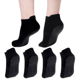 Radsocken 4 Packs Non Slip Yoga Socks for Women Girls with Grips, Anti Slip Skid Socks Grip Socks Cotton Slipper Socks for Yoga Ballet Pilates Barre Workout Sporting Supplies(M Black*4)