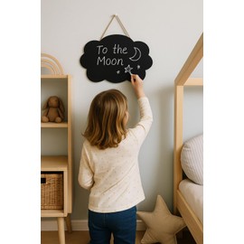 Cloud Chalkboard 27 x 21 cm Chalkboard for Hanging - Small Board for Writing on with Jute Rope - Reusable Board for Kitchen, Wedding, Café, Decoration - Chalkboard Black Plastic
