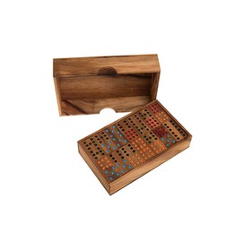 ROMBOL Dominoes, Double 9, Domino Game for 2 to 6 People, with Coloured Dots, Wooden Family Game