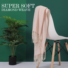 PiccoCasa Decorative Throw Blanket with Fringes in Geometric Pattern,Farmhouse Outdoor Acrylic Throws for Sofa, Chair, Bed, & Everyday Use, 47x79 Inches Pink