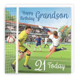 Hunts England - 21st Grandson Football Birthday Card - Milo's Gallery - Age 21 Footy Fun Birthday Card For Grandson - Birthday Card For 21 Year Old Footie Fan - Age Twenty One