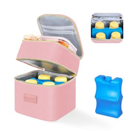 PIIOSER Breast Milk Storage Cooler Bag with Ice Pack, Fits 4 Baby Bottles Up to 5 Ounce, Small Insulated Breastmilk Cooler Travel Bag with Handle Buckle for Nursing & Working Mom Daycare, Pink