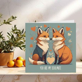 Anniversary Card - My Soulmate - Cute Fox Love Romantic Valentines Card him her