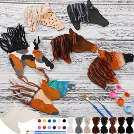 Geelin 24 Pcs Wooden Horse Craft Western Ornament Unfinished Wooden Cutouts Horse Painting Kit Unicorn Ornament DIY Cowboy Craft Paint Your Own Art for Christmas Party Favors(Classic)