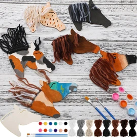 Geelin 24 Pcs Wooden Horse Craft Western Ornament Unfinished Wooden Cutouts Horse Painting Kit Unicorn Ornament DIY Cowboy Craft Paint Your Own Art for Christmas Party Favors(Classic)