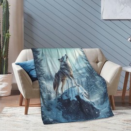 Wolf Blanket Wolf Fleece Throw Blanket Super Soft Warm Cozy Fuzzy Plush Wolves Gifts for Girls Boys Kids Room Decor 40"X50"