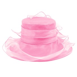 Testudineus Women's Organza Church Hat Kentucky Derby Fascinator Cap for Tea Party Bridal Wedding Dress Sun Hat Light Pink