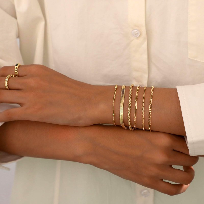 Relveo Dainty Gold Bracelets for Women 14K Real Gold Plated