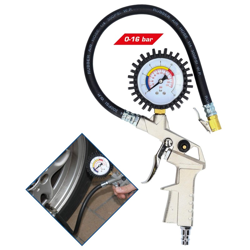 BRILLIANT TOOLS BT691019 Tyre Inflator Gauge 0-16 Bar [Powered by