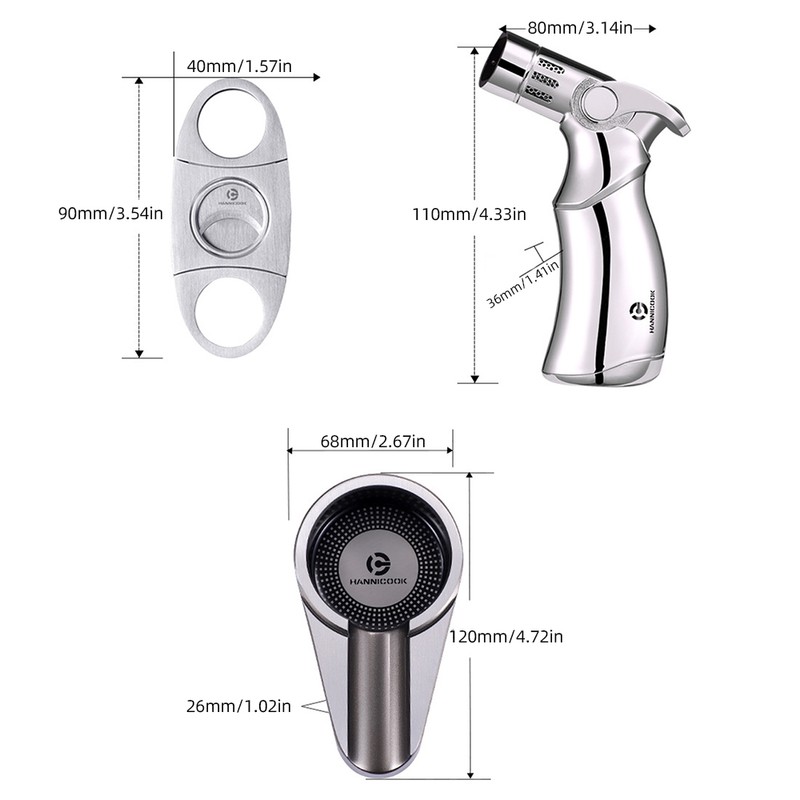 Cigar Cutter and Lighter Ashtray 3 Pieces Set Stainless Steel