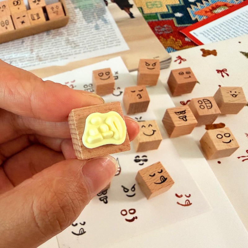 Wissppoott Mood Expression Wooden Rubber Stamps Kit - 25Pcs 3/5
