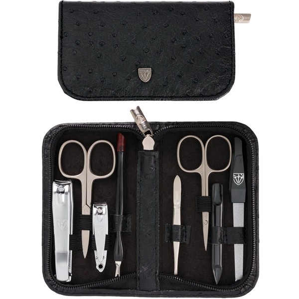 3 Swords Germany - brand quality 8 piece manicure pedicure grooming kit set for professional finger & toe nail care scissors clipper fashion leather case in gift box, Made in Solingen Germany (03928)