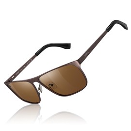 CARFIA Metal Men's Polarised Sunglasses UV400 Protection Spring Hinges Eyewear with Flat Rectangle Shape for Driving Outdoor Activities