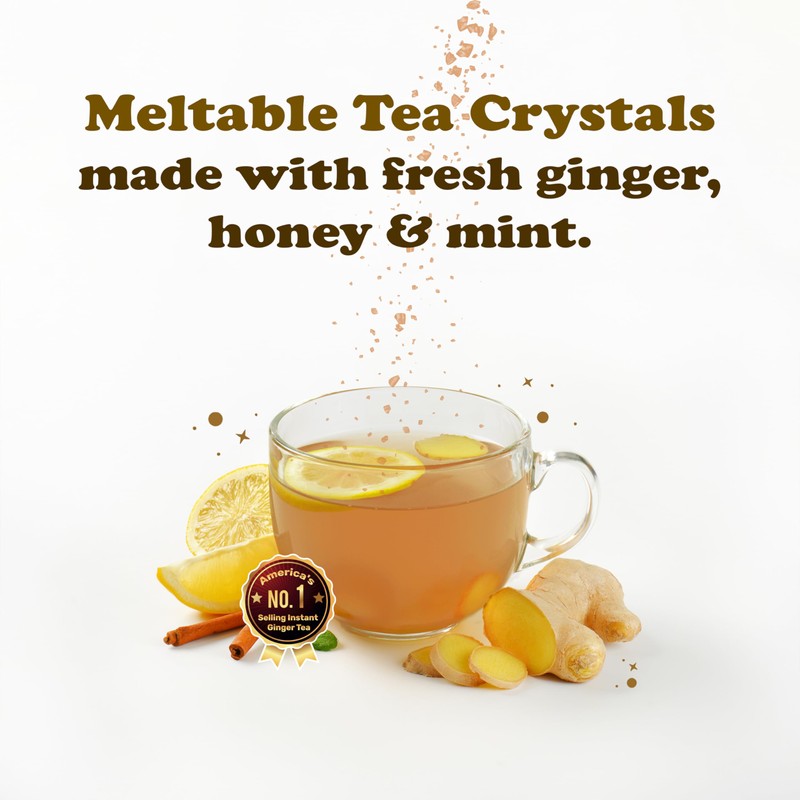Pocas Honey Ginger Instant Tea Powder, Mint Flavor, Real Ginger