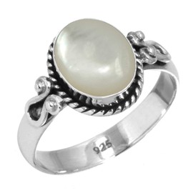 Jeweloporium White Natural Mother Of Pearl 925 Sterling Silver Ring for Women Gemstone Cocktail Silver Ring Size W Wedding Gift Victorian Jewelry