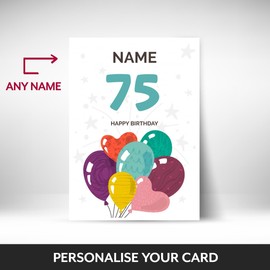 Fun 75th Birthday Card for Him or Her | Balloons Design | Happy Birthday Card for Male, Female on their 75th Bday when they turn 75 Years Old!