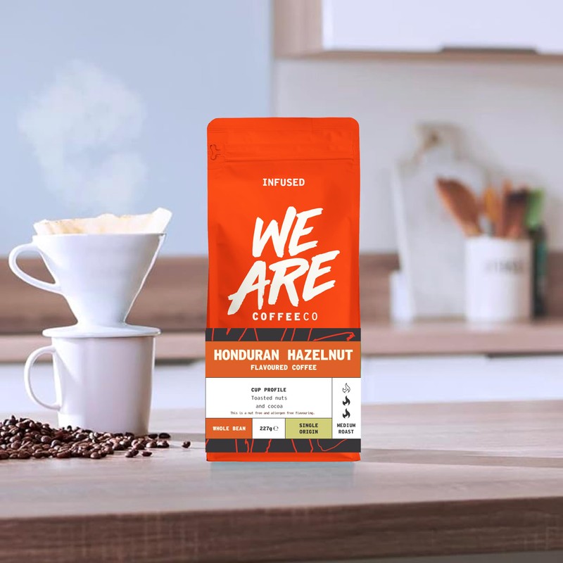 Coffee Beans 227g Bag, Whole Bean Coffee, Honduras Hazelnut Flavoured