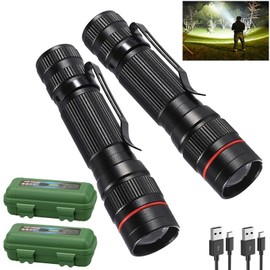 Wrrozz LED Flashlight Rechargeable 2 Pack, High Lumens Tactical flahlight, Super Bright Small Flash Light, Mini Pocket Torch, 3 Modes Zoomable Portable Keychain Flashlights for Camping, Emergency