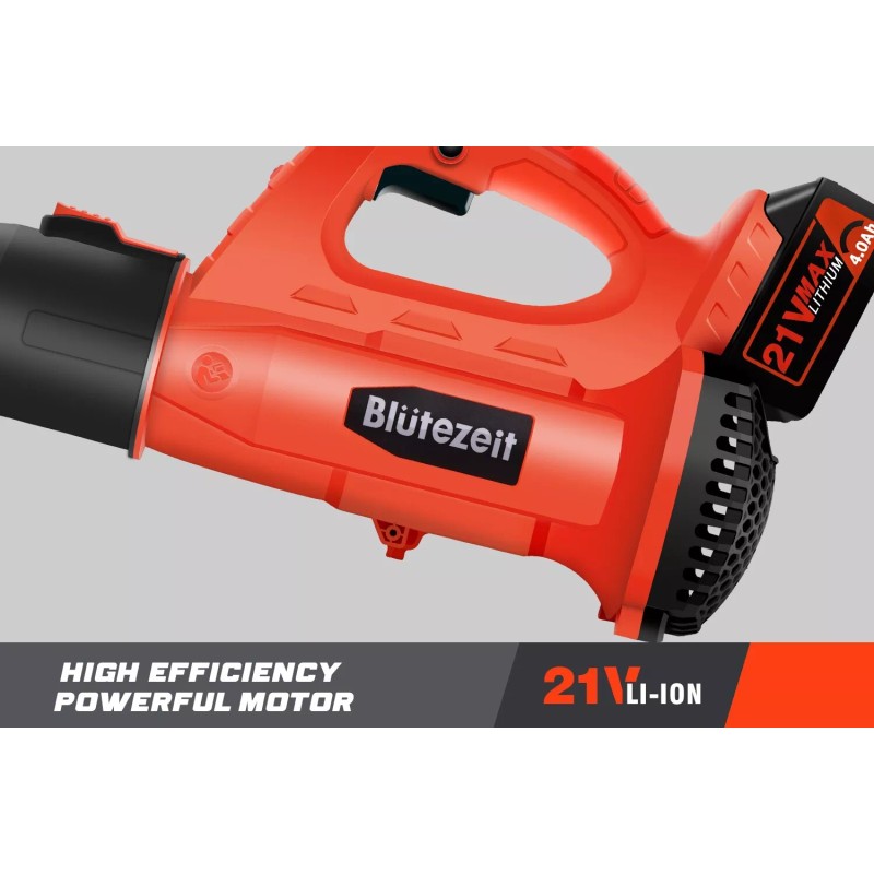 Blütezeit Cordless Leaf Blower Electric 4.0Ah Battery Power for Lawn