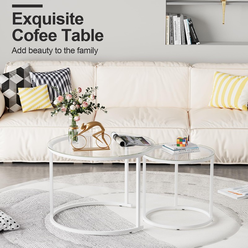 aboxoo White Nesting Glass Table Set of 2, Small Glass