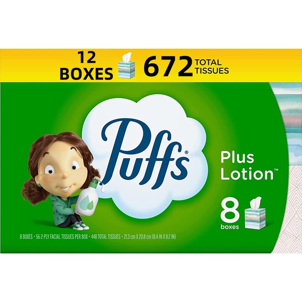 Puff Plus Lotion Facial Tissue 12 Cubes | Soft Lotion Tissues | Nose Friendly Tissues (56 Tissues per box)
