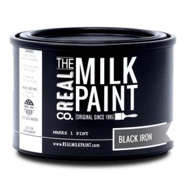 Real Milk Paint, Wood Paint for Furniture, Matte Paint for Cabinets, Walls, Brick, and Stone, Water Based Organic, No VOC, Black Iron, 1 Pint