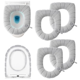 4 Pieces Toilet Seat Pad Toilet Seat Covers with Handle Soft Bathroom Toilet Lid Cover Cushion Thicker Stretchable Washable Universal Size (Grey)